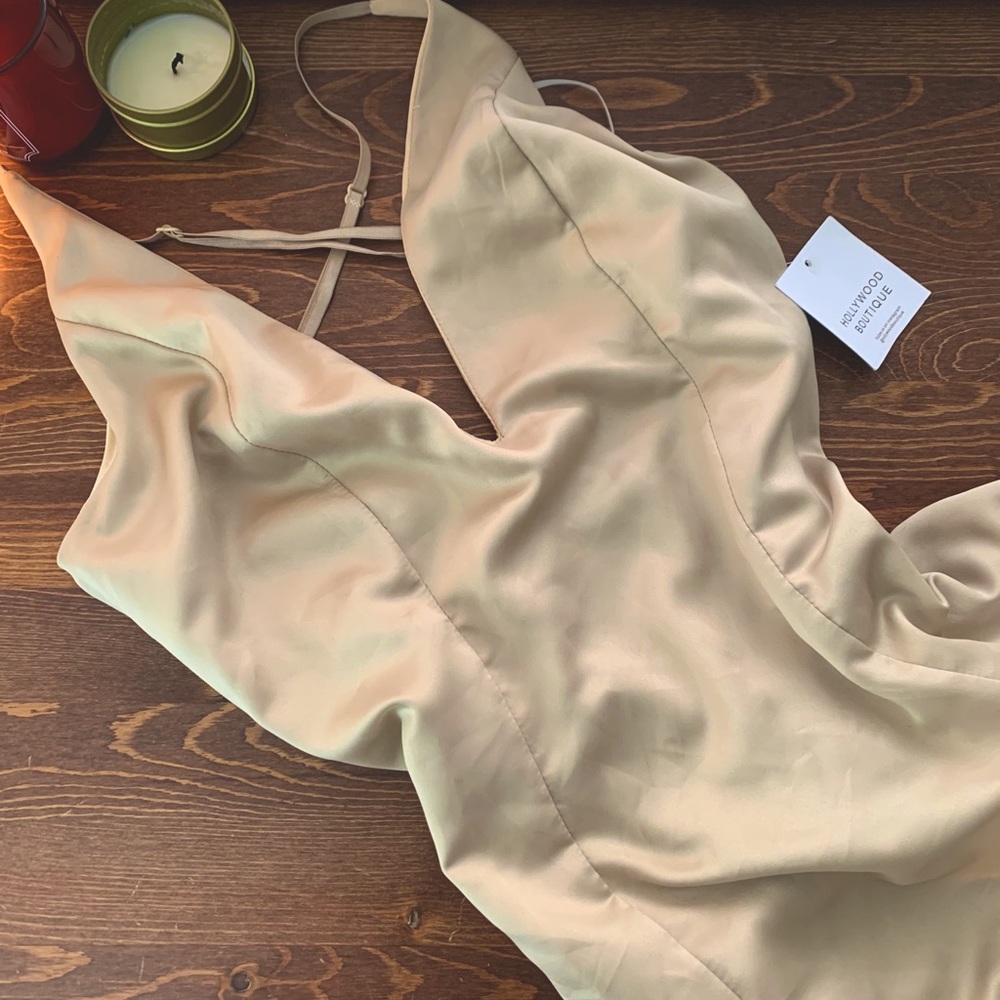 NWT Champagne satin halter maxi dress
